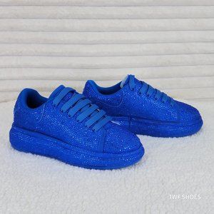 Dazzle Cush Blue Rhinestone Platform Sneakers Tennis Shoes